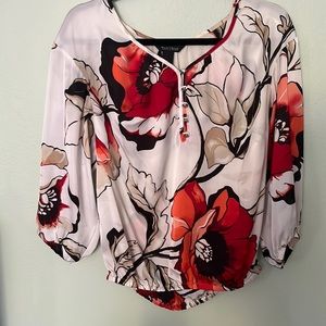 WHBM floral silky blouse.